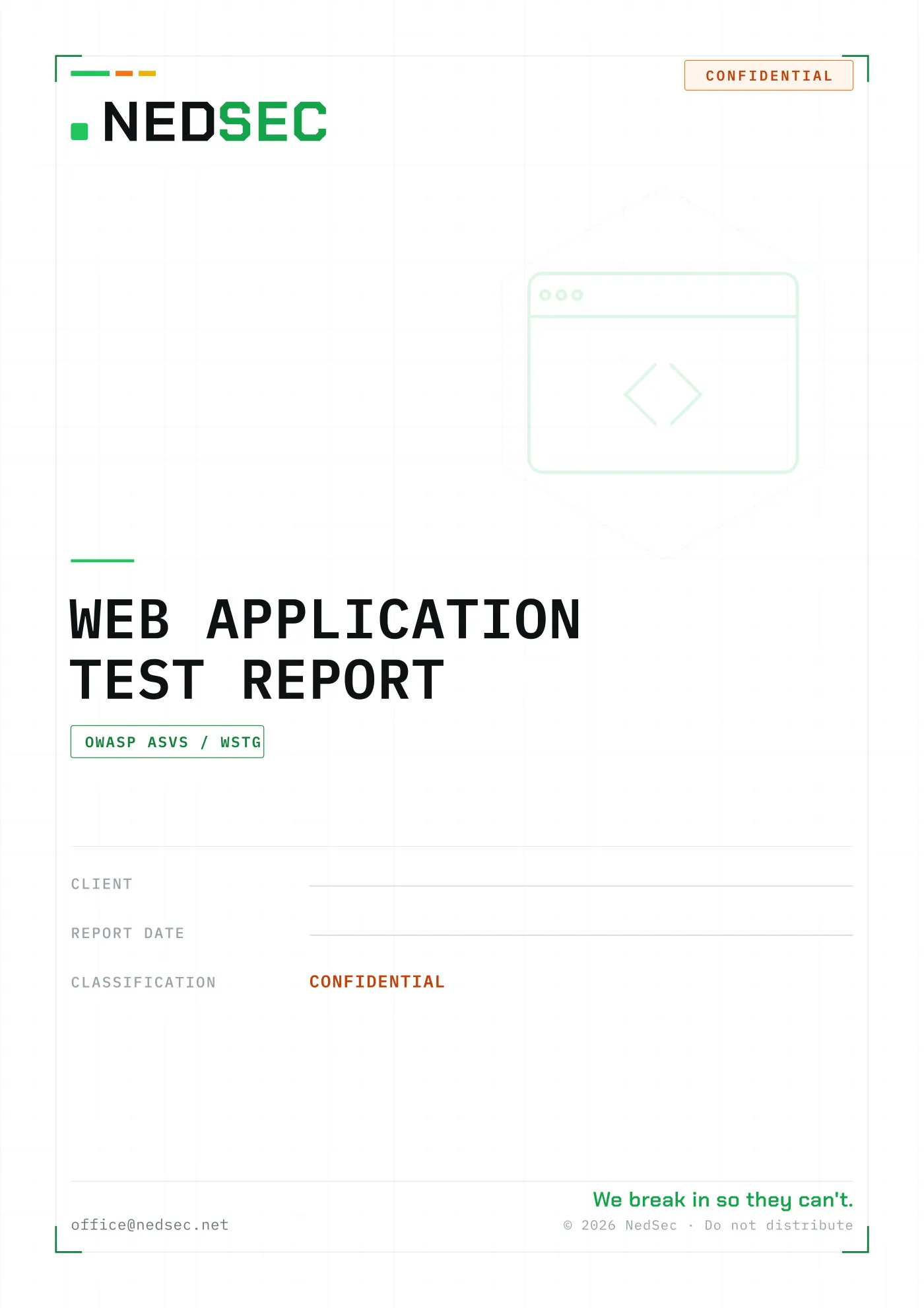 Cover page of the NedSec web application penetration test report.